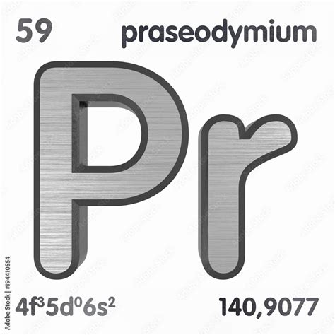 Praseodymium (Pr). Chemical element sign of periodic table of elements. 3D rendering. Stock ...