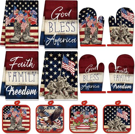 Amazon Hosuly 12 Pcs 4th Of July Kitchen Towels Oven Mitts And Pot