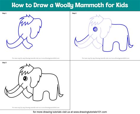 How to Draw a Woolly Mammoth for Kids (Animals for Kids) Step by Step | DrawingTutorials101.com