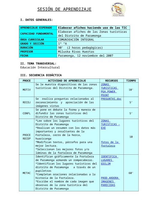 Doc Sesion De Aprendizaje Modelo Dokumen Tips