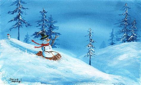 Sledding Snowman By Darice Machel Mcguire Painting Snow Painting Art