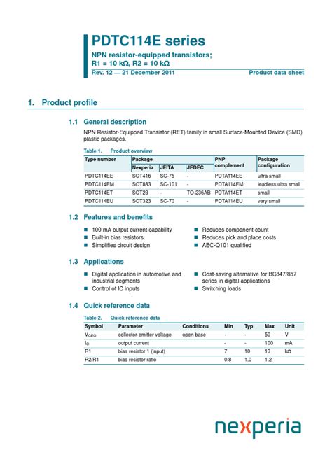 Pdtc Eu Data Sheet Nexperia