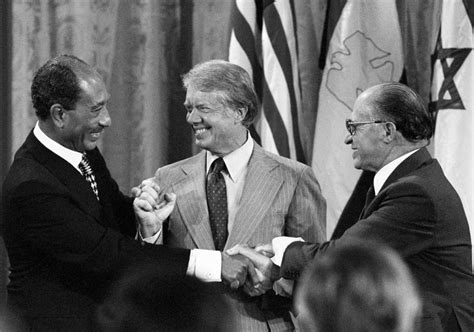 Jimmy Carter With Sadat And Begin Camp David 1978 Photograph By War