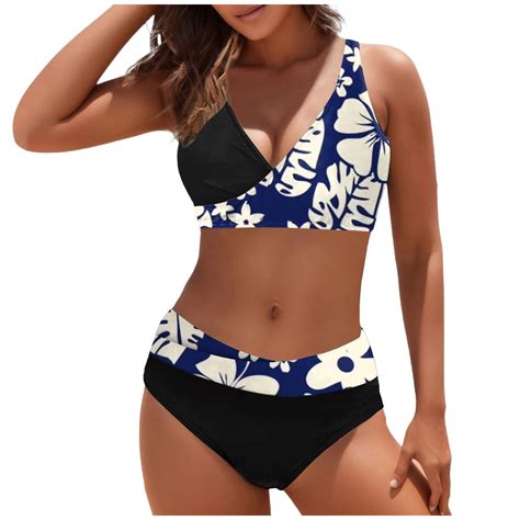 SZXZYGS Womens Swimsuits 2 Piece Tankini Women S Bikini Split Print