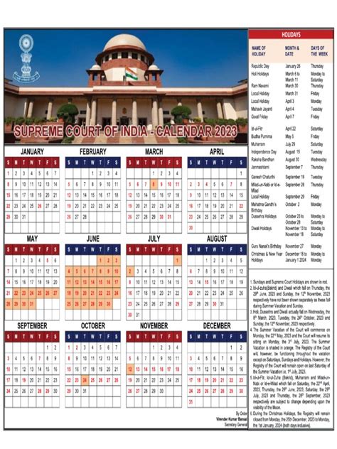 Supreme Court Calander 2023 Pdf