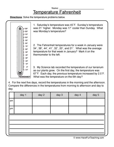 Temperature Fahrenheit Worksheet Have Fun Teaching Worksheets Library