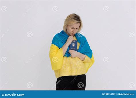 Ukrainian Girl With The Flag Of Ukraine And A Passport Girl Hugging