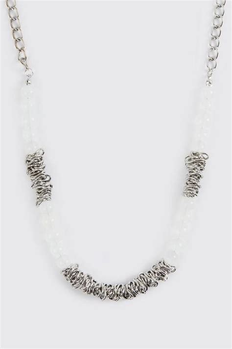 Mens Bead And Chain Detail Necklace Boohoo Uk