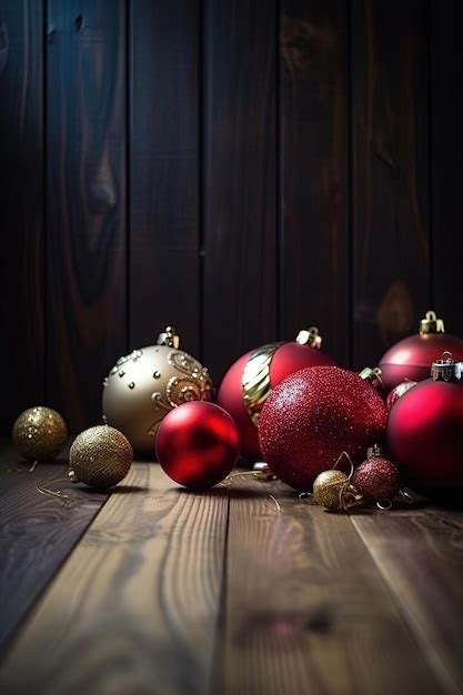 Premium Ai Image Christmas Ornaments On Wooden Table