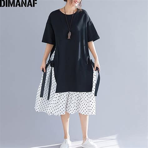 Dimanaf Plus Size Women Dress Summer Sundress Fashion Print Dot Cotton Female Lady Vestidos