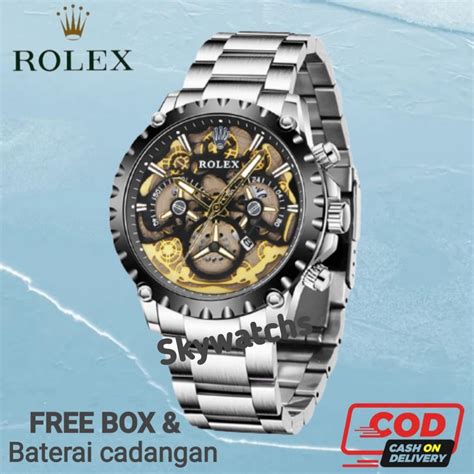 Jual SKY Jam Tangan Pria Rolex Skeleton Automatic Rantai Stainless