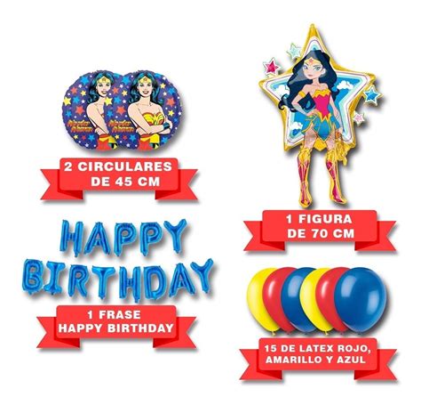 Paquete Globos Wonder Woman Mujer Maravilla Fiesta Metalico Meses Sin