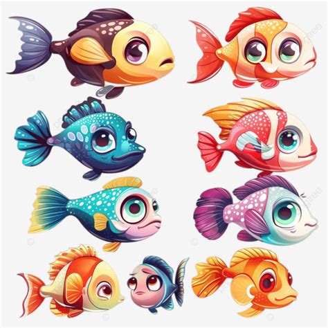 Cute Sea Fish Set Cartoon Character In Ocean Tropical Fish Fish