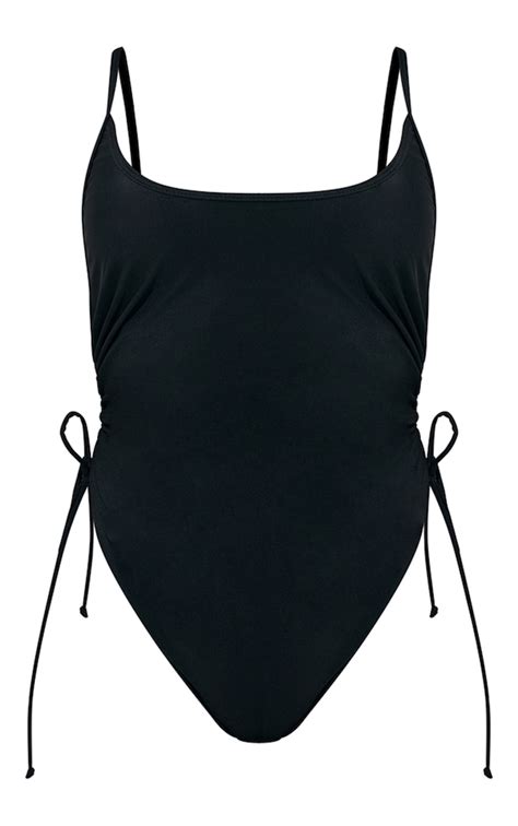 Black Ruched Side Detail Swimsuit Swimwear Prettylittlething