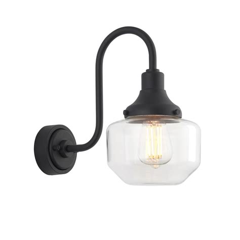 Utopia Lighting Amble Swan Neck Single Wall Light Textured Black And Clear Glass