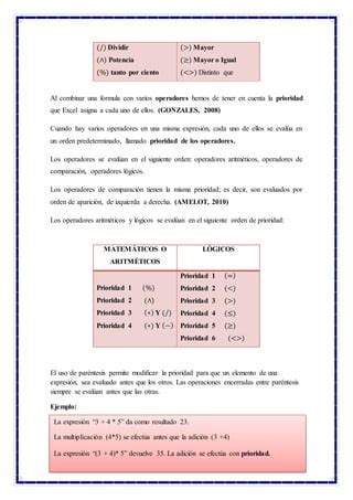 Prioridad De Operadores En Excel PDF