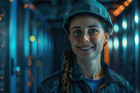 Premium Photo Portrait Of Smiling Female Technician In Server Room