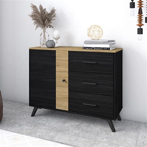 Table Basse Tiroir Effet Bois Noir Et Bois Naturel Cm Zack