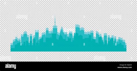 Set of vector cities silhouette. Night town on transparent background. Turquoise Stock Vector ...