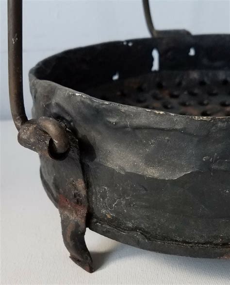 Early Antique Hand Wrought Iron Steamer Pot Roaster Pan Copper Handle