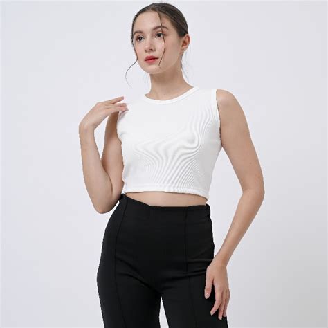 Jual Pesanka Tanktop Baju Atasan Wanita Crop Top Korea Rib Knit Putih