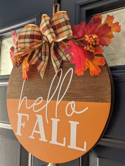 Hello Fall Welcome Door Hanger Round Door Hanger Welcome Etsy