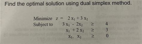 Solved Find The Optimal Solution Using Dual Simplex Method Chegg