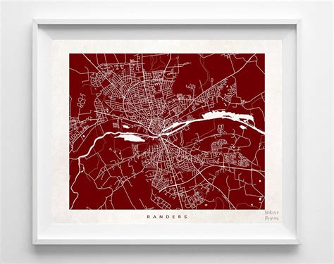 Randers, Denmark Street Map Horizontal Print | Street map art, Street ...