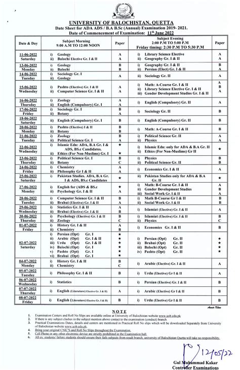 University Of Balochistan Ba Bsc And Ad Final Exams Date Sheet 2022