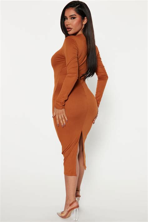 Monika Ribbed Midi Dress Cognac Fashion Nova Dresses Fashion Nova