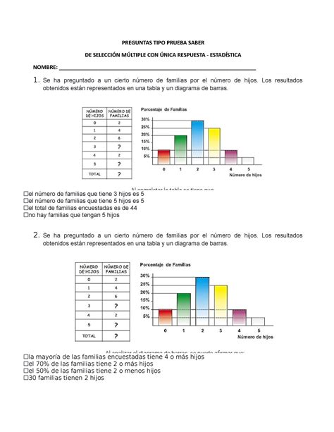 Preguntas TIPO Prueba Saber Estadistica PREGUNTAS TIPO PRUEBA SABER