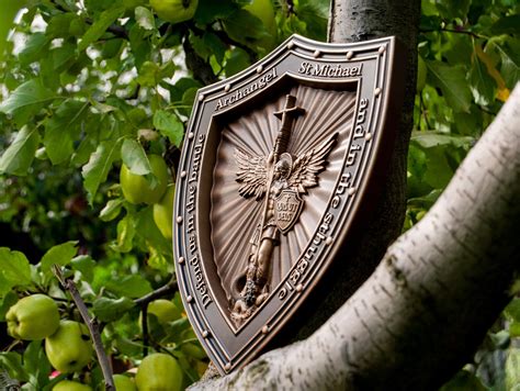 Holy Shield Archangel Michael Carved Wooden Wall Mount Etsy