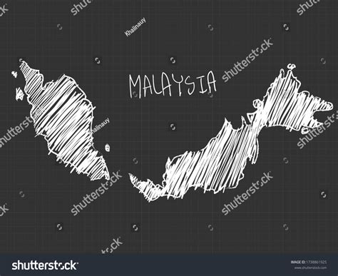 Malaysia Map Freehand Sketch On Black Stock Vector (Royalty Free ...