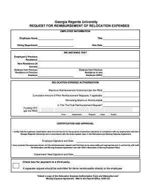 Fillable Online Request For Reimbursement Of Relocation Expenses