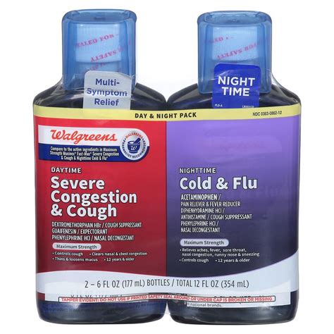 Walgreens Daytime Severe Congestion Cough Liquid Nighttime Cold Flu