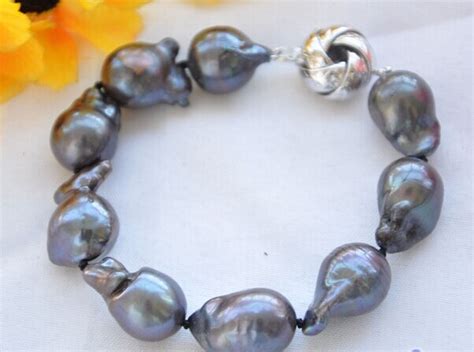 FREE SHIPPING 01293 BLACK BAROQUE KESHI REBORN PEARL BRACELET