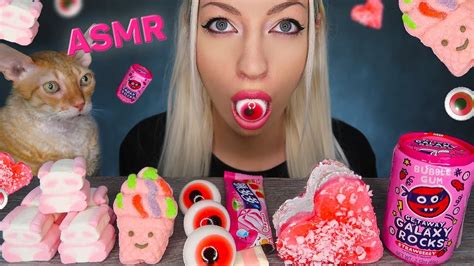 Asmr Eating Trolli Jelly Gummy Eyeballs Marshmallow Strawbe Cake Candy Chewing Gum Mukbang