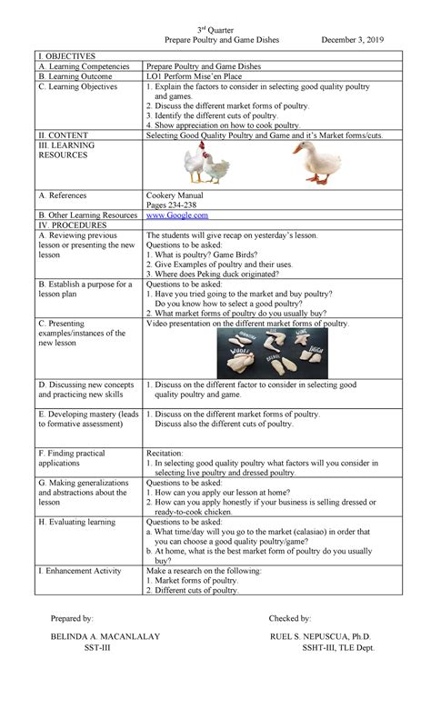 Dll Prepare Poutry And Game Dishes Compress 3 Rd Quarter Prepare