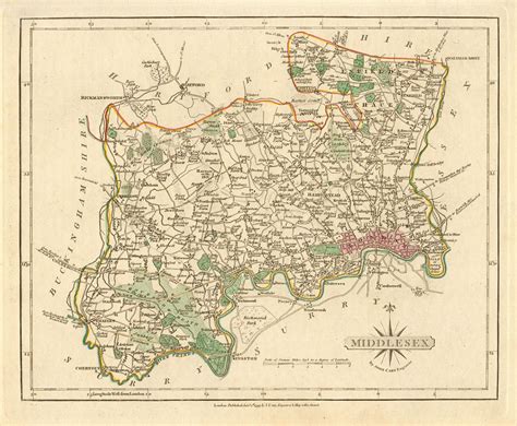 Antique County Map Of Middlesex By John Cary Original Outline Colour 1793