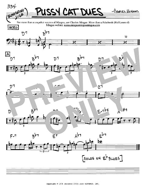 Pussy Cat Dues By Charles Mingus Sheet Music For Real Book Melody Chords Bass Clef