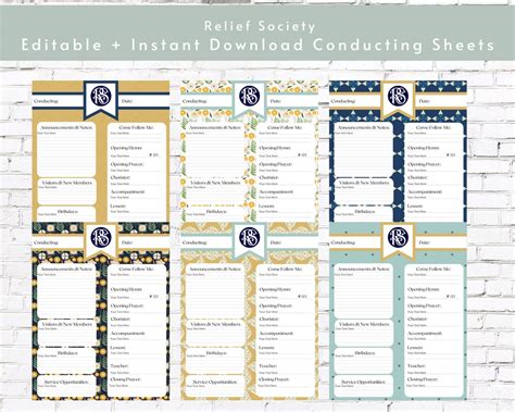 Editable Relief Society Printable RS Conducting Sheets Conduct Planning