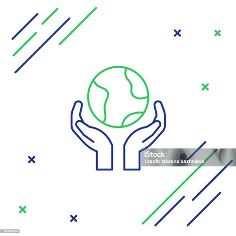 Line Human Hands Holding Earth Globe Icon Isolated On White Background