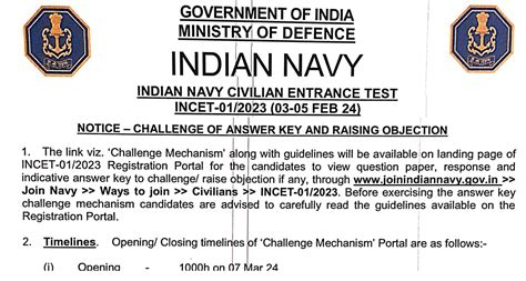 Indian Navy Incet Answer Key Out Raising Objection