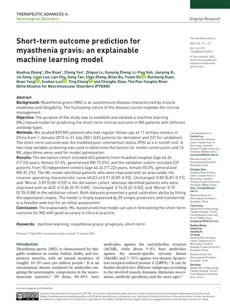 Pdf Short Term Outcome Prediction For Myasthenia Gravis An