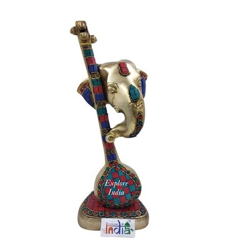 Buy ARTSIKIA Explore India Brass Veena Ganesh Statue Golden Ganpatiji