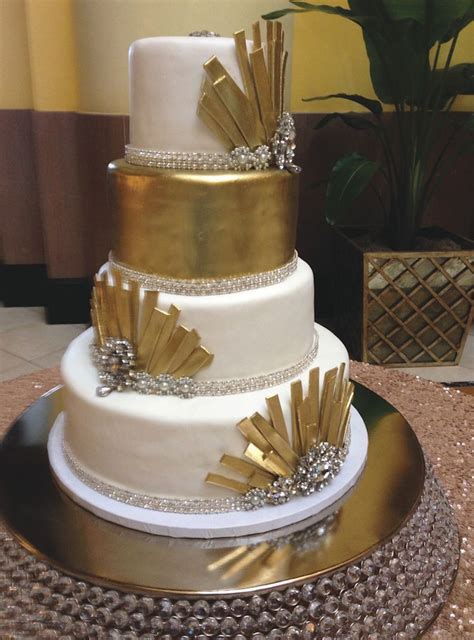 Art Deco Wedding Cake With White And Gold Details Click To See More