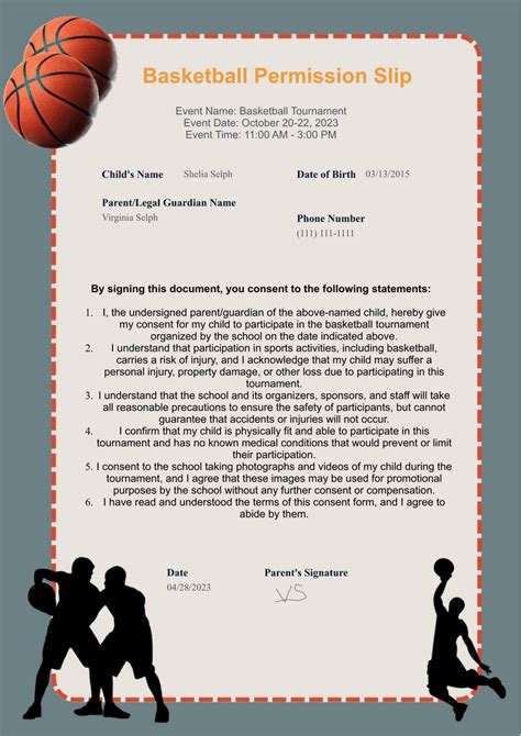 Basketball Permission Slip Template Pdf Templates Jotform