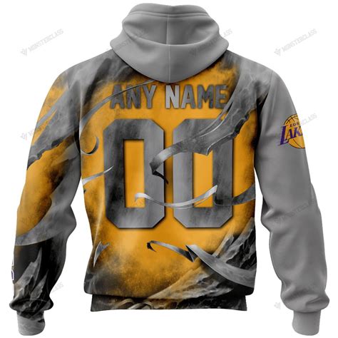 Nba Los Angeles Lakers Custom Name Number Golden Gray Skull All Over Print Unisex Hoodie Meteew