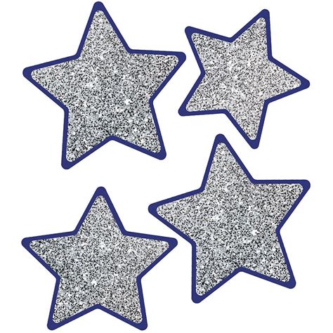 Cd 120570 Sparkle Shine Solid Silver Glitter Stars Cut Outs Pack