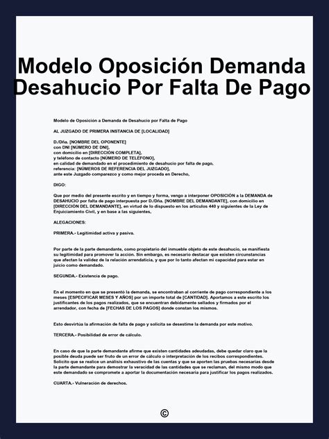 Modelo Oposición Demanda Desahucio Por Falta De Pago